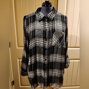 Style & Co. Black and White Plaid Top